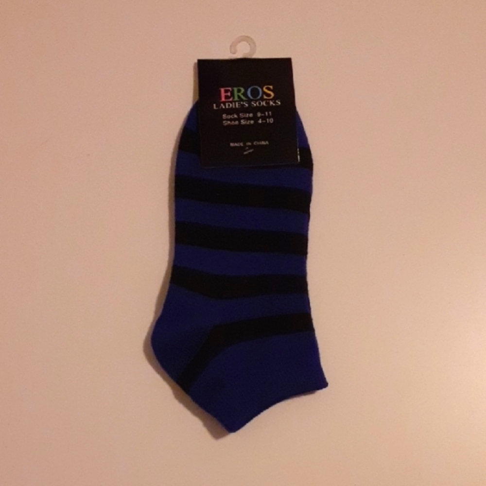 Striped Blue and Black Ankle Socks